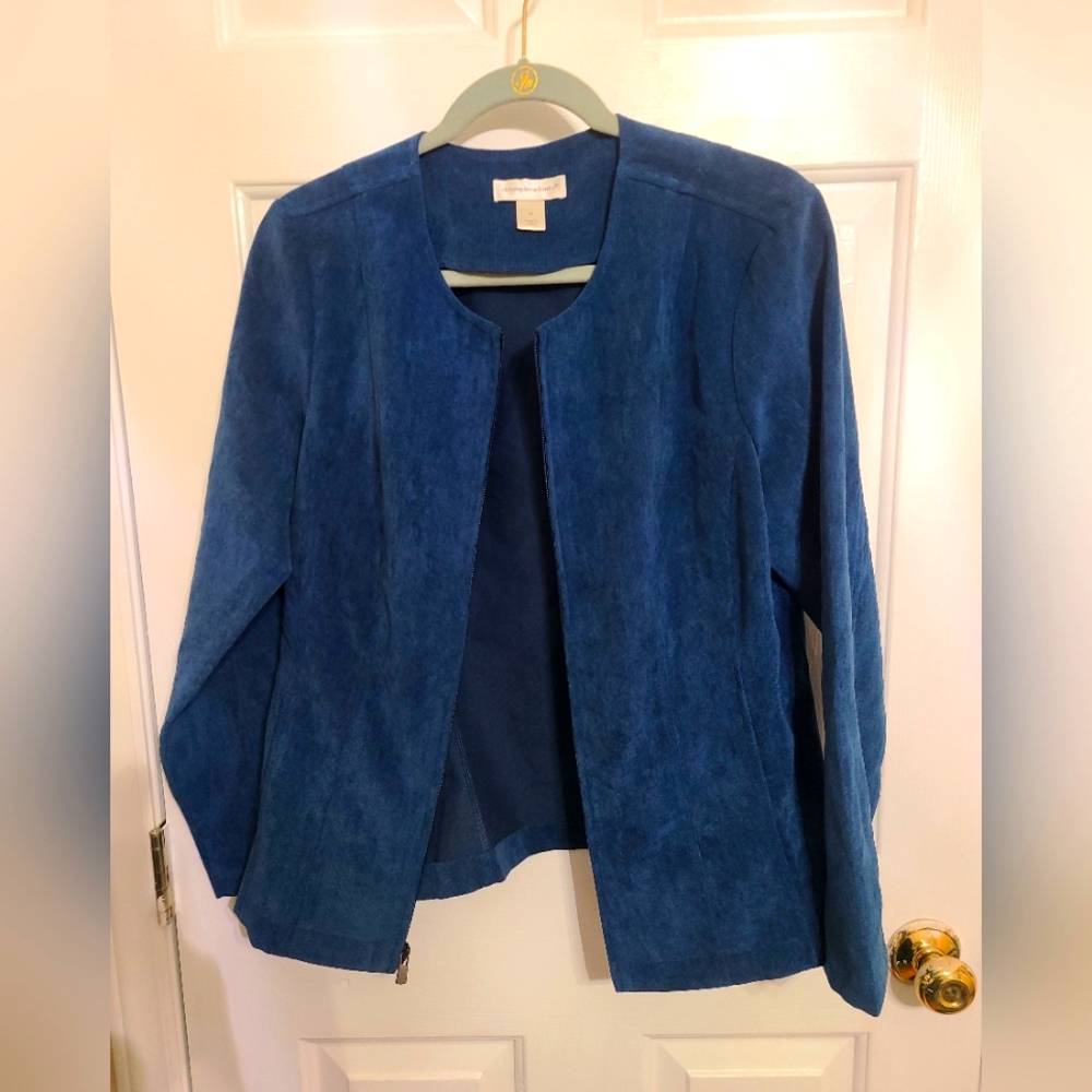 Christopher and Banks Blue Zippered Long Sleeve Ladies Blazer Jacket Top